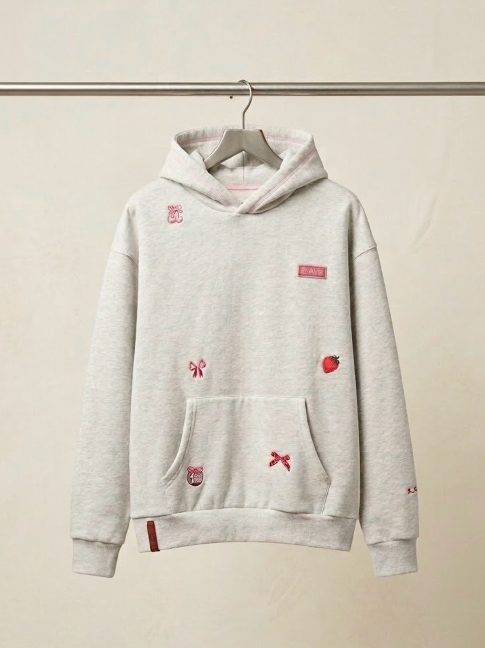 AMPERSAND AVE grey Hoodie with Pink Embroidered Accents